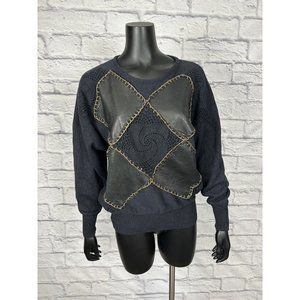 Andriano by i.fatigati Black Sweater Patchwork Argyle Leather Women's Size Small